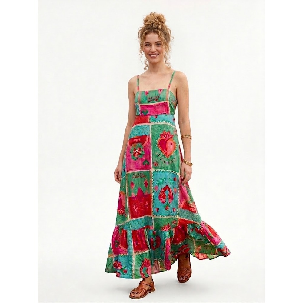 Paper Heart Folk Art Patchwork Tank Dress Perfect Match Tarot XS